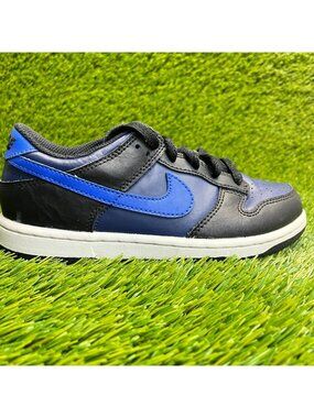 Nike Dunk Low GS Boys Size 2Y Black Blue White Athletic Leather Shoes Sneakers